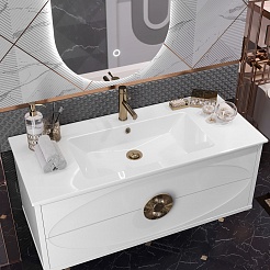 Opadiris Мебель для ванной Ибица 120 с овальным зеркалом подвесная белая/золото – фотография-4
