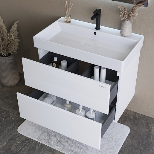 Onika Тумба под раковину Эсквана 80 подвесная белая – фотография-4