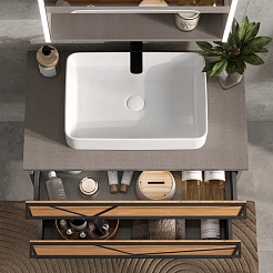 Equil Тумба с раковиной Ferro 80 2 ящика подвесная лен антрацит/дуб мадера – фотография-10