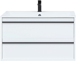 Aquanet Тумба под раковину Lino 90 подвесная белая матовая – фотография-3