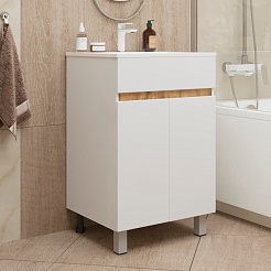 Mixline Тумба с раковиной Брикс 50 2 створки белая/дуб вотан – фотография-3