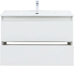 Aquanet Тумба с раковиной Милан 100 Flat подвесная белая – фотография-6
