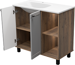 Brevita Тумба под раковину Lumus 90 L с подсветкой серая/дуб галифакс олово – фотография-9