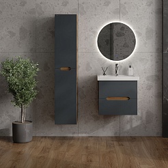 Onika Тумба с раковиной Айленд 60 подвесная графит/дуб крафт – фотография-8