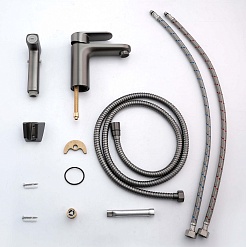 Aquatek Смеситель для раковины Ника AQ1812BGM с гигиеническим душем, оружейная сталь – фотография-2