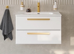 Cezares Тумба с раковиной Eco Cer-N 80 bianco opaco CZR-8095-80 ручки сатиновое золото – фотография-1