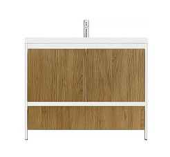 Velvex Тумба с раковиной напольная Klaufs 100 белая/дерево – фотография-7