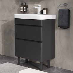 Equil Тумба под раковину Eltoro 60 2 ящика напольная черный софт – фотография-3