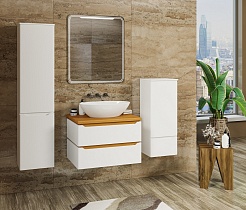 Mixline Мебель для ванной Виктория 90 подвесная белая софт/дуб светлый – фотография-4