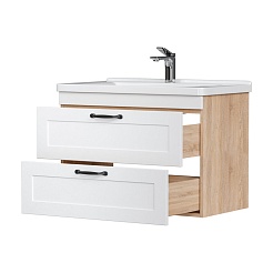 Equil Тумба под раковину Lago 80 2 ящика подвесная белая/дерево – фотография-2