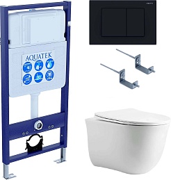 Aquatek Унитаз подвесной Классик AQ1112-00 в комплекте с инсталляцией Standard INS-0000012 с клавишей смыва KDI-0000012 матовая черная и крепления KKI-0000002 – фотография-1