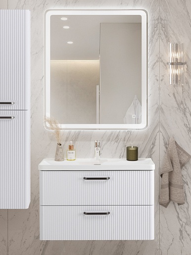 BelBagno Тумба с раковиной Due 80 подвесная Bianco Lucido ручки Матовый тёмный никель – фотография-12