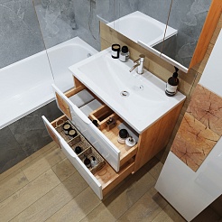 Бриклаер Тумба с раковиной Форест 80 Mario подвесная белый/дуб золотой – фотография-4