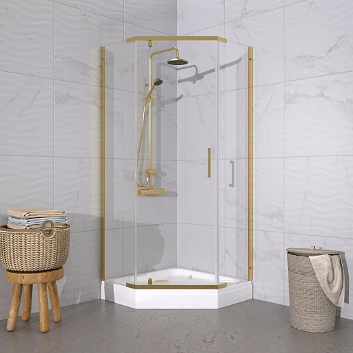 Triton Душевой уголок Дека-Голд 90x90 стекло прозрачное профиль золото с поддоном – картинка-5