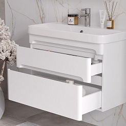 Equil Тумба с раковиной Nice 80 2 ящика подвесная белая – фотография-5