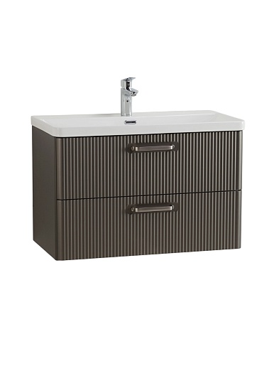 BelBagno Тумба с раковиной Due 80 подвесная Оружейная сталь ручки Матовый атласный никель – фотография-8