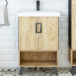 Sanflor Тумба с раковиной Выборг 60/2 дуб крафт золотой/черная – фотография-3