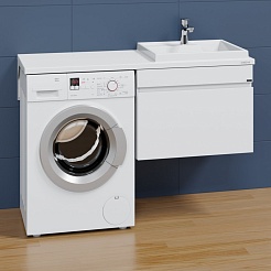 СанТа Мебель для ванной под стиральную машину Марс 130 R 1 ящик подвесная белая – фотография-4
