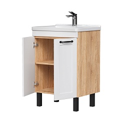 Equil Тумба с раковиной Lago 70 2 ящика напольная белая/дерево – фотография-2