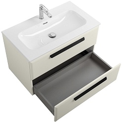 Cezares Тумба с раковиной Eco Cer-N 80 брашированная альпака CZR-8073-80 ручки матовые чёрные – фотография-4