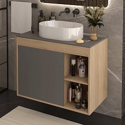 Teymi Тумба под раковину Nura 80 подвесная дуб/графит – фотография-4