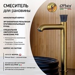Paini Смеситель для раковины Domus 18PJ205PZLL высокий, брашированные золото/чёрный – фотография-6