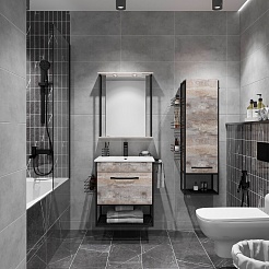 Sanflor Мебель для ванной Бруклин 60 подвесная бетон пайн экзотик/черный муар – фотография-6