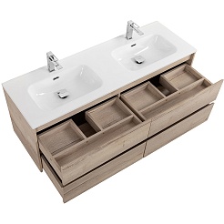 BelBagno Тумба под раковину Kraft 120 подвесная 4 ящика Rovere Galifax Bianco двойная раковина – фотография-5