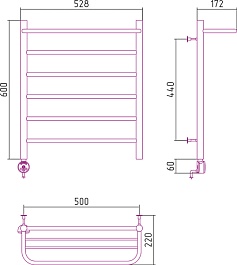 Стилье Полотенцесушитель электрический Формат 20 ТЛ 600х500 – фотография-2