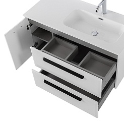 Cezares Тумба с раковиной Eco Cer-N 100-1 R bianco lucido CZR-8095-100-R ручки матовые чёрные – фотография-6