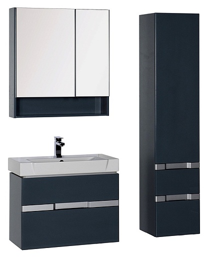 Aquanet Пенал для ванной "Виго" сине-серый – фотография-2