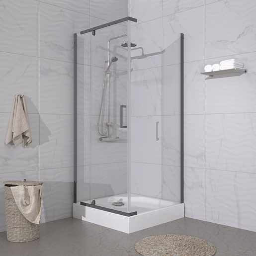 Triton Душевой уголок Терра-Графит 90x90 стекло прозрачное профиль графит с поддоном – фотография-4