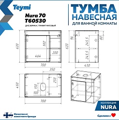 Teymi Тумба с раковиной Nura 70 дуб эврика/графит матовый T60530 раковина T50302 – фотография-8