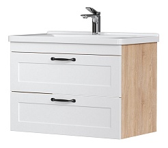 Equil Тумба с раковиной Lago 80 2 ящика подвесная белая/дерево – фотография-1