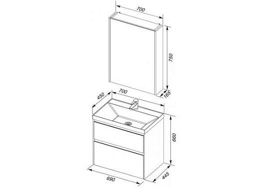 Aquanet Комплект мебели Гласс 70 – фотография-4