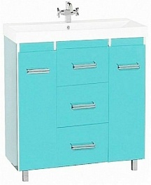 Misty Тумба для умывальника Джулия QVATRO 90, 3 ящика, голубая – фотография-1