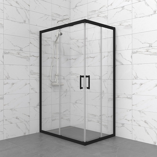 Triton Душевой уголок Фикс-Блэк 120х80 стекло прозрачное профиль черный матовый – фотография-6