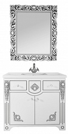 Водолей Мебель для ванной "Версаль 95" белая/серебро, зеркало Версаль в раме – фотография-1