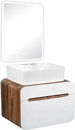 Runo Мебель для ванной Ницца 60 Lavello подвесная белая/темное дерево – фотография-1