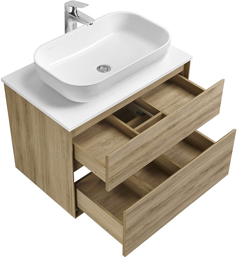 Акватон Тумба с раковиной и белой столешницей Либерти 75 Лола дуб эльвезия – фотография-2