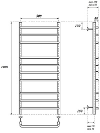 Point Полотенцесушитель водяной П10 500x1000 PN09150 хром – фотография-3