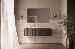 Vincea Мебель для ванной с черной столешницей и раковиной Luxe 140 L подвесная натуральный орех – фотография-3