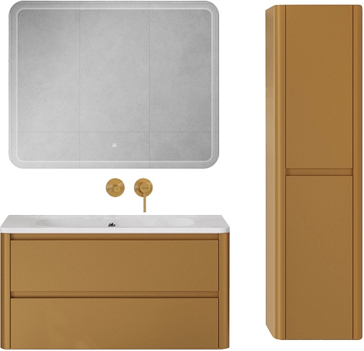 Cezares Тумба с раковиной без отверстия под смеситель Relax 100 подвесная брашированное золото – фотография-16