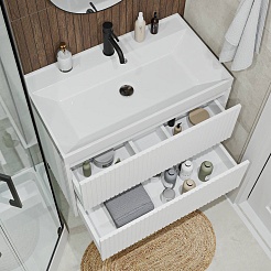 Vivon Тумба под раковину Kristi 80 подвесная белая матовая рифленая – фотография-4