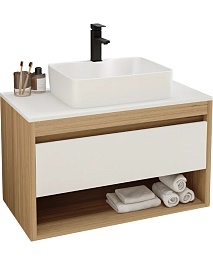 Teymi Тумба с раковиной Ritta 85 дуб эврика/белый матовый T60531 раковина T50310 – фотография-1