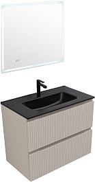 Aquanet Мебель для ванной с черной раковиной Джейн (Flat) 80 подвесная бежевая матовая – фотография-1