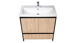 Velvex Тумба с раковиной напольная Klaufs 80 черная/дерево – фотография-5