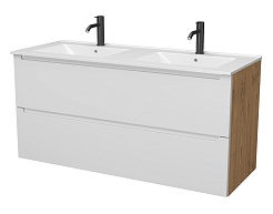 Зов Тумба с раковиной Дион 120 подвесная матовая белая/дуб – фотография-1