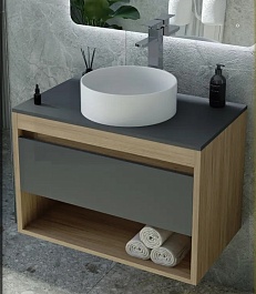 Teymi Тумба с раковиной Ritta 85 дуб эврика/графит матовый подвесная T60532 раковина T50106 – фотография-1