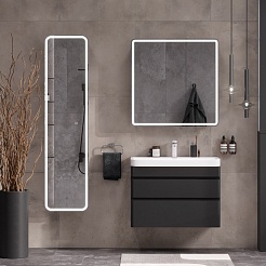 Equil Тумба под раковину Eltoro 80 2 ящика подвесная черный софт – фотография-3